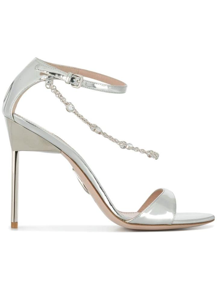 Miu Miu Crystal Chain Stiletto Sandals - Silver