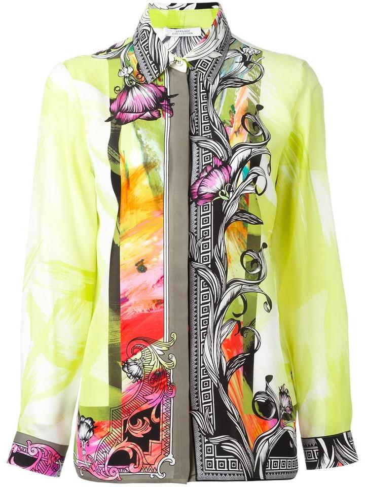 Versace Collection Multi Printed Shirt, Women's, Size: 44, Green, Silk