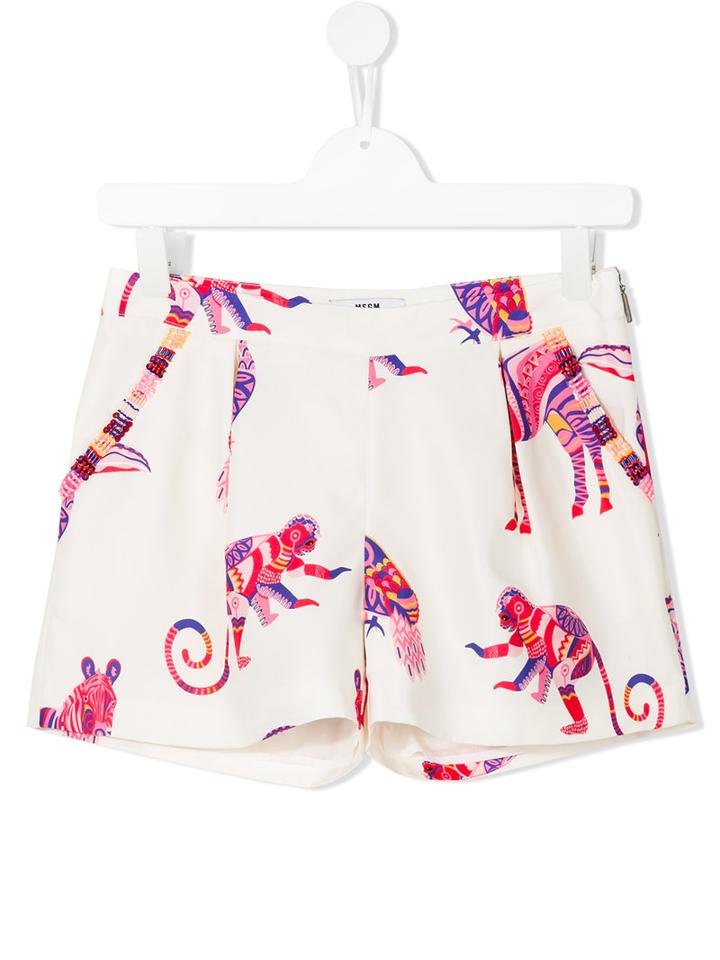 Msgm Kids Animal Print Shorts, Girl's, Size: 14 Yrs, White