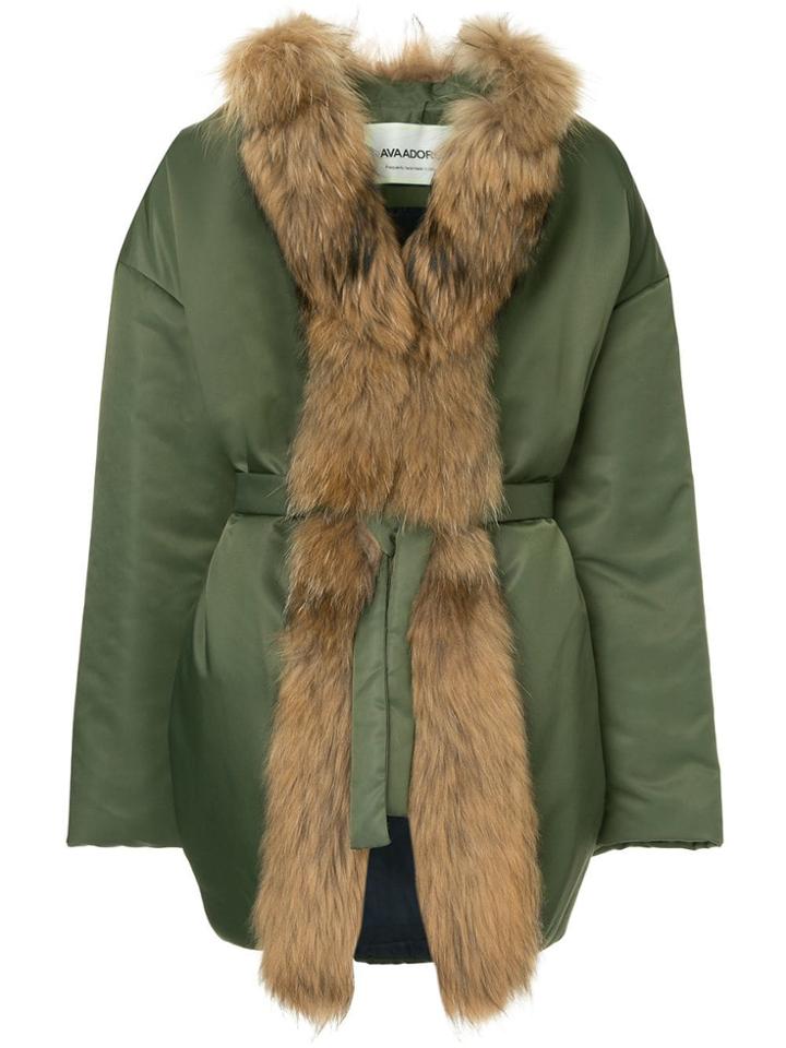 Ava Adore Faux Fur Trim Coat - Green