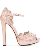 Alexander Mcqueen Studded Laser Cut Sandals, Women's, Size: 39, Pink/purple, Leather
