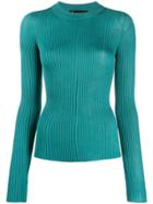 Versace Ribbed Knit Fitted Jumper - Blue