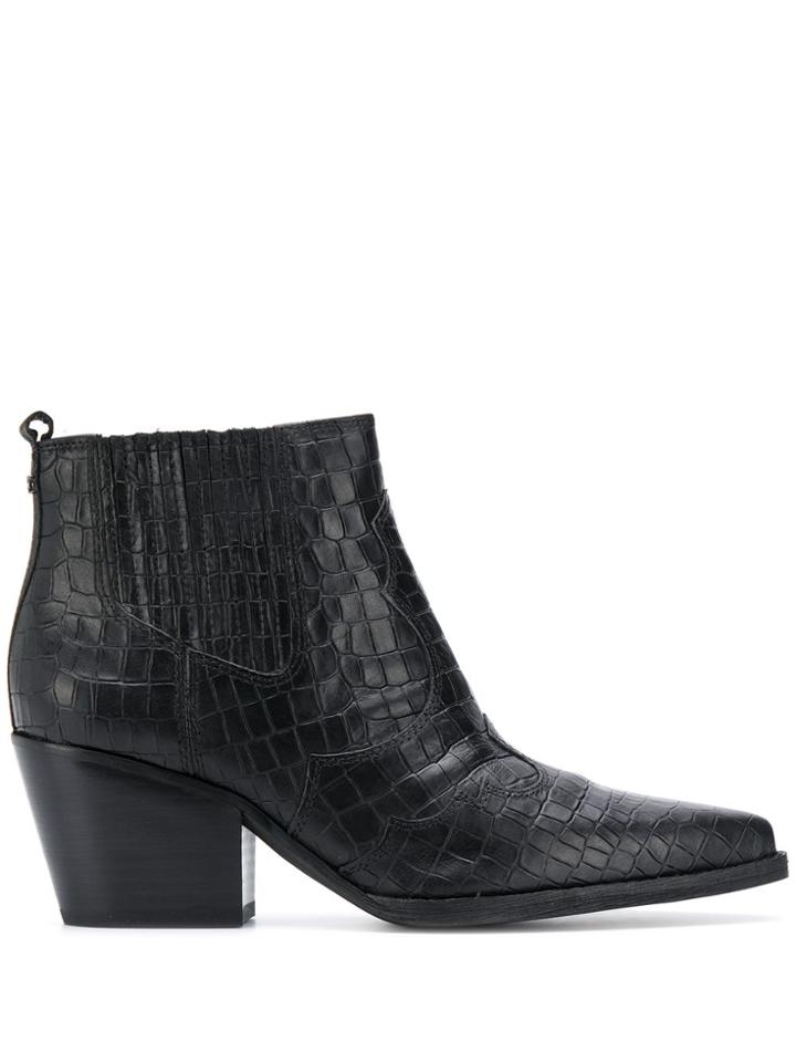 Sam Edelman Winona Crocodile-effect Ankle Boots - Black