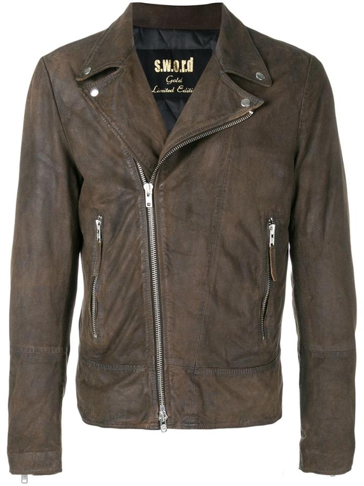 S.w.o.r.d 6.6.44 Zipped Biker Jacket - Brown