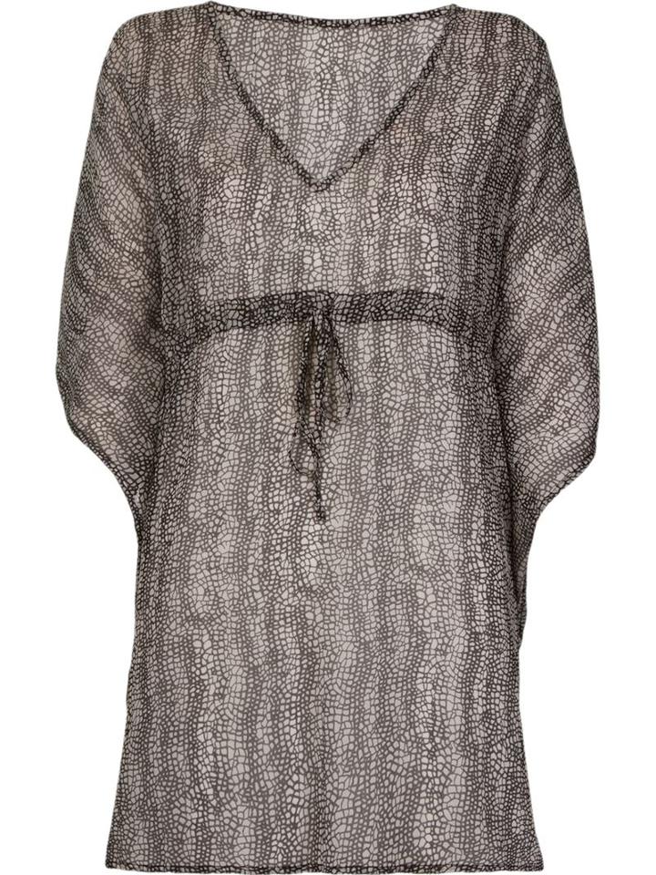 Sub V-neck Printed Kaftan, Women's, Black, Polyester