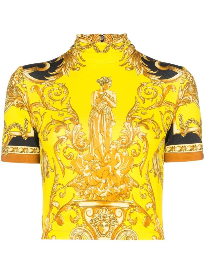 Versace Baroque Print Crop Top - Yellow