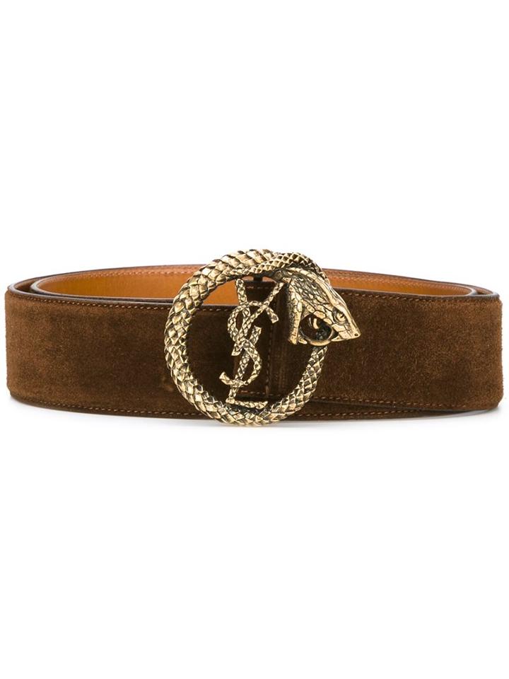 Saint Laurent 'monogram' Serpent Belt, Women's, Size: 85, Brown, Calf Suede