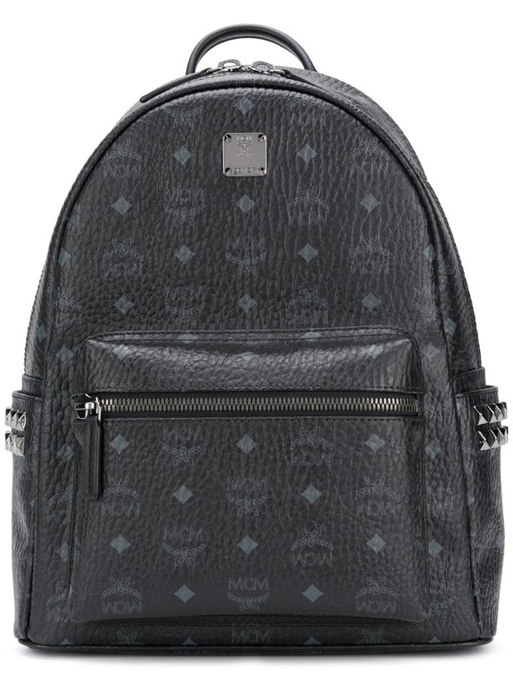 Mcm Logo Print Studded Backpack - Black