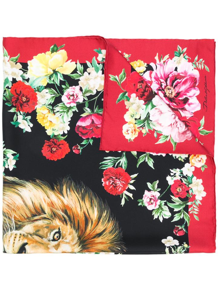 Dolce & Gabbana Lion And Floral Print Scarf - Multicolour