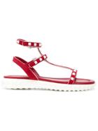 Valentino Flat Rockstud Sandals - Red