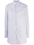 Jil Sander Striped Floral Embroidery Shirt - Blue