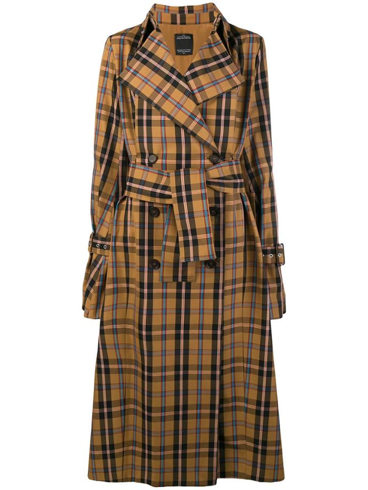 Rokh Checked Trench Coat - Brown