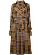 Rokh Checked Trench Coat - Brown