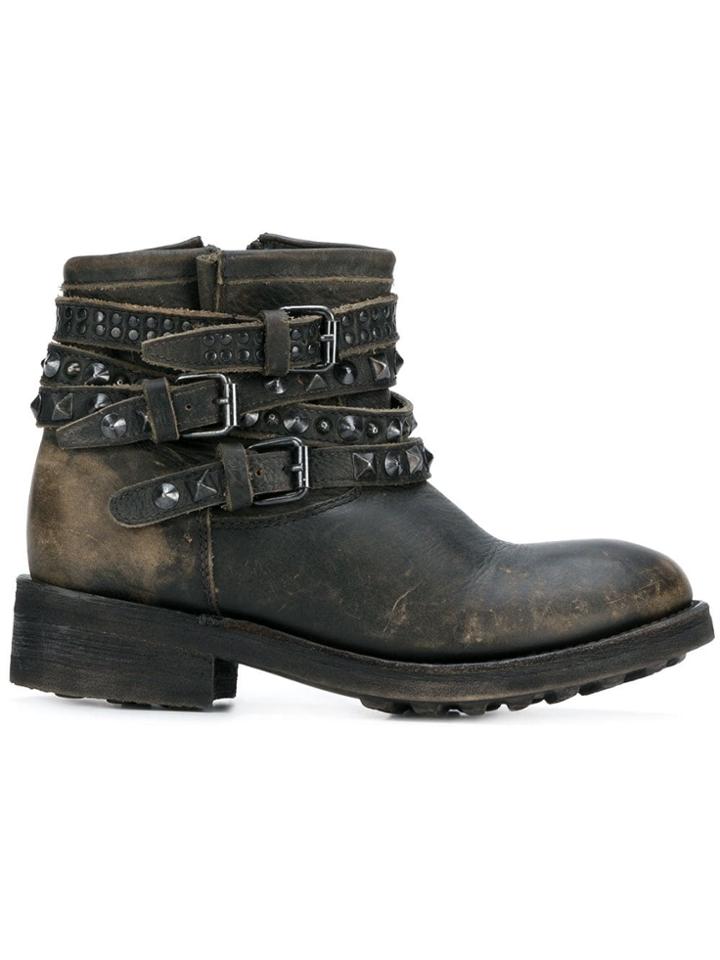 Ash Distressed Studded Boots - Brown
