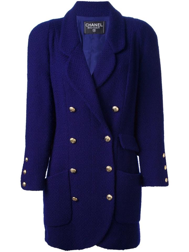 Chanel Vintage Woven Double Breasted Jacket - Blue