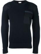 Moncler Ribbed Patch Pocket Sweater, Men's, Size: Large, Blue, Wool/virgin Wool