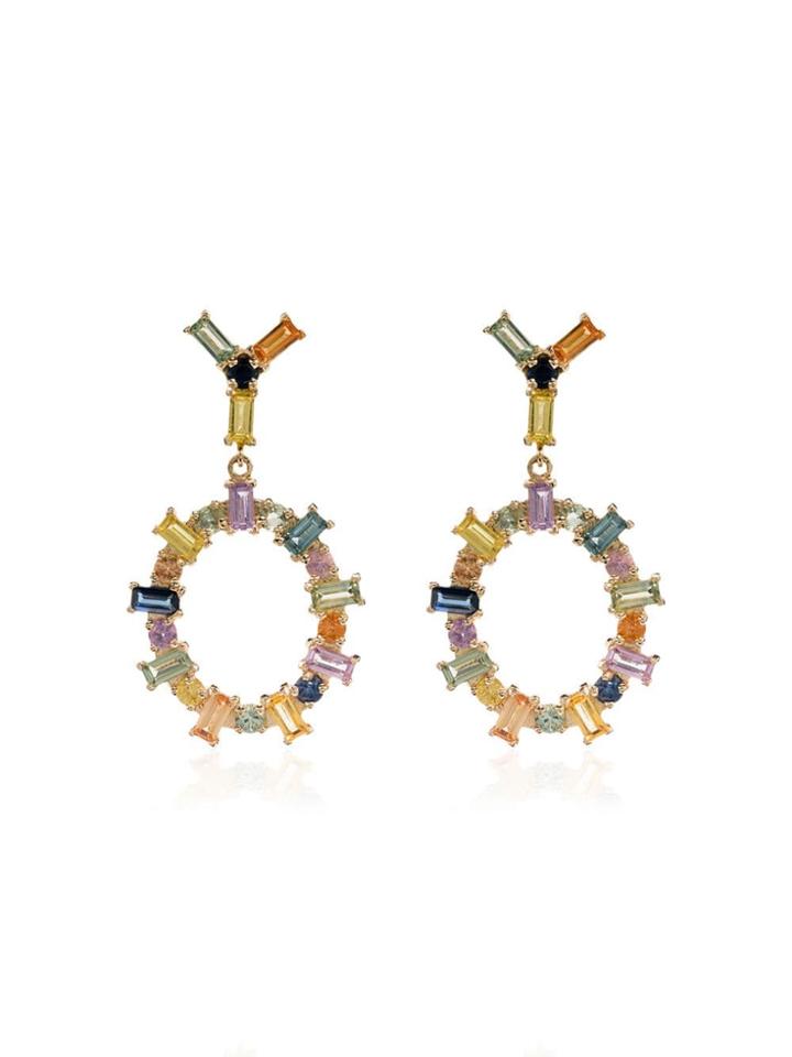 Ileana Makri 18k Yellow Gold Rainbow Sapphire Drop Hoop Earrings -