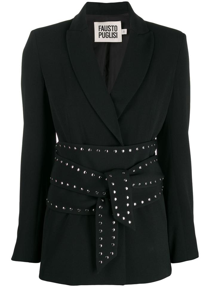 Fausto Puglisi Stud-embellished Tie-fastening Blazer - Black