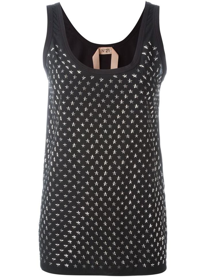 No21 - Star Studded Tank - Women - Silk/cotton/acetate/metal - 40, Black, Silk/cotton/acetate/metal