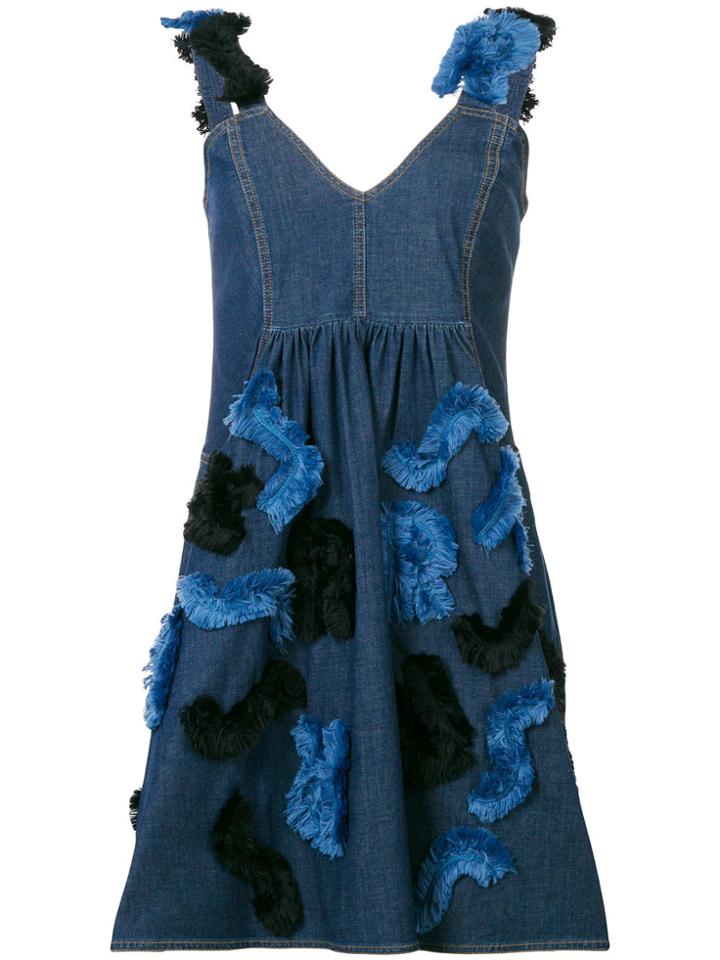 Sonia Rykiel Fringed Appliquéd Denim Dress - Blue