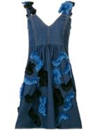 Sonia Rykiel Fringed Appliquéd Denim Dress - Blue