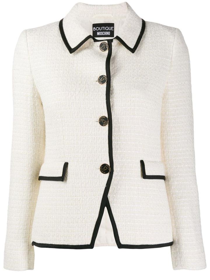 Boutique Moschino Textured Tweed Jacket - White