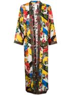 Black Coral Floral Print Kimono - Yellow