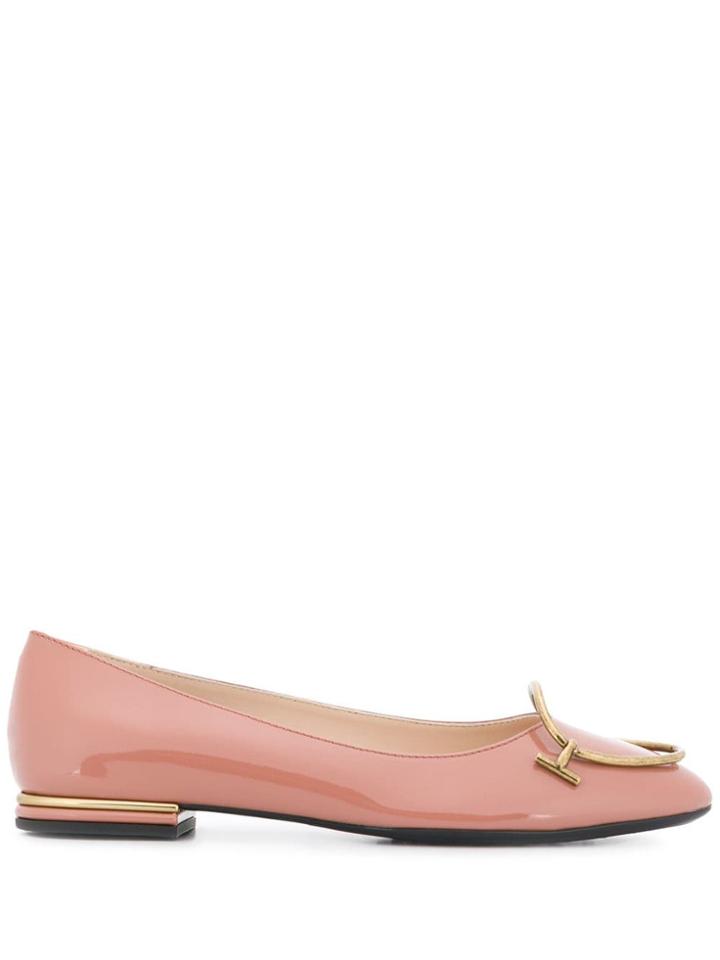 Tod's Metallic Plaque Ballerina Shoes - Pink