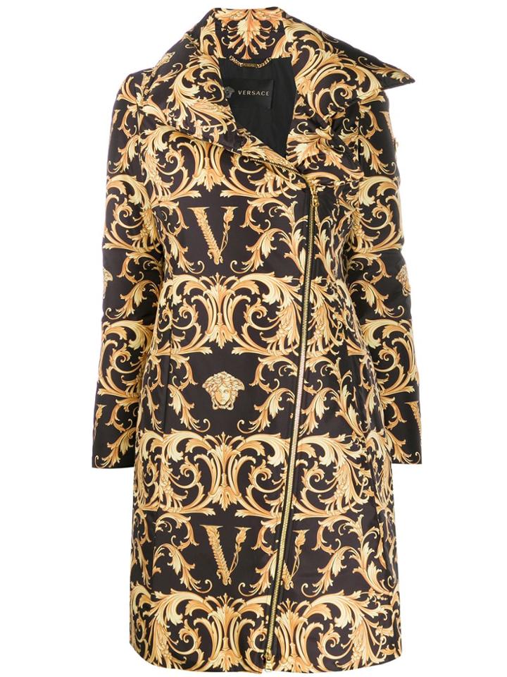 Versace Barocco Print Padded Coat - Black