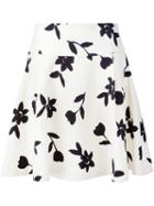 Carolina Herrera Floral Print Full Skirt, Women's, Size: 6, White, Wool