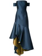 Sachin & Babi Walla Satin Flared Hem Gown - Blue