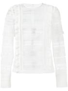 Self-portrait - Sheer Panel Long Sleeve Top - Women - Polyester - 10, White, Polyester