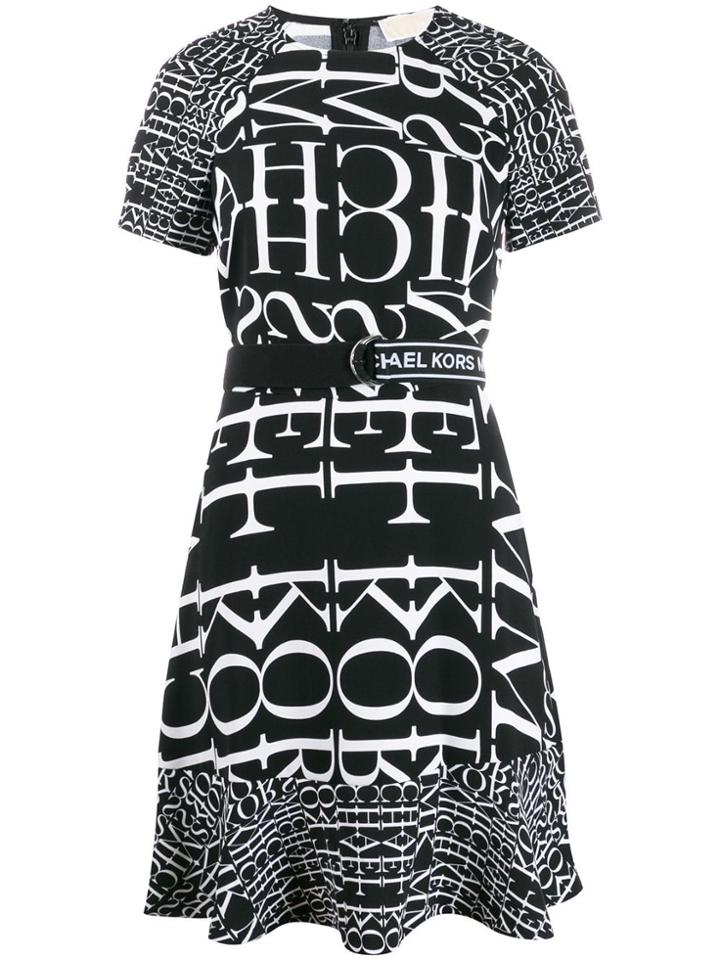 Michael Michael Kors Logo Print Flared Dress - Black