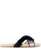 Solange Sandals Criss Cross Strap Espadrille Mulles - Black
