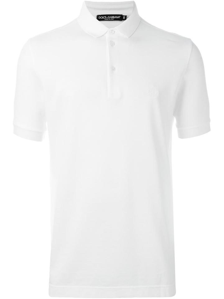 Dolce & Gabbana Embroidered Crown Polo Shirt, Men's, Size: 54, White, Cotton