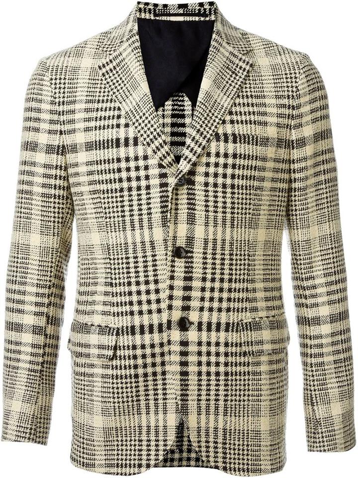 Mp Massimo Piombo Checked Blazer, Men's, Size: 48, White, Viscose/cotton/polyamide