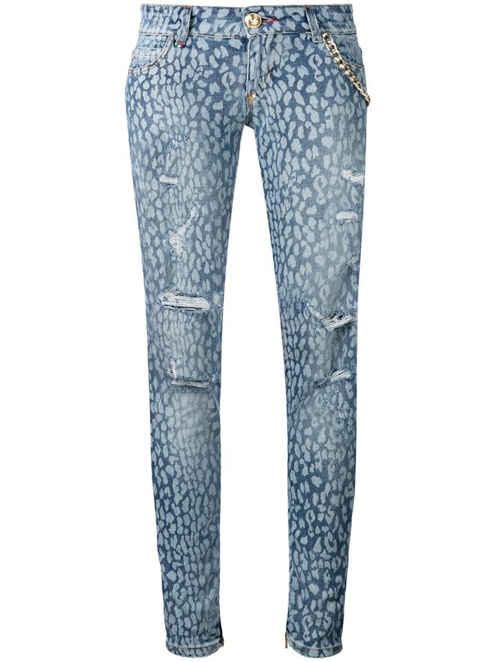 Philipp Plein - Distressed Skinny Jeans - Women - Cotton/spandex/elastane - 30, Blue, Cotton/spandex/elastane