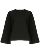 Tibi Structured Crepe Bell Sleeve Top - Black