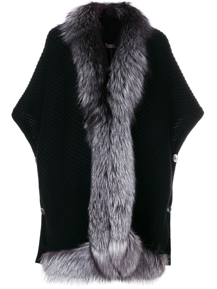 N.peal Diagonal Fur Trim Cape - Black