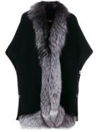 N.peal Diagonal Fur Trim Cape - Black