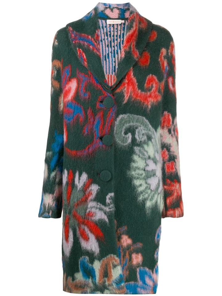 Tory Burch Floral-print Single Breasted Coat - Green