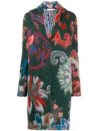 Tory Burch Floral-print Single Breasted Coat - Green