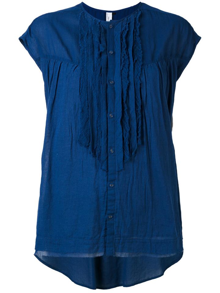 Pas De Calais - Ruffled Front Blouse - Women - Cotton - 38, Blue, Cotton