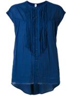Pas De Calais - Ruffled Front Blouse - Women - Cotton - 38, Blue, Cotton