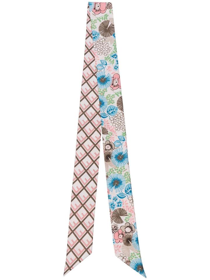Fendi Logo Floral Print Silk Scarf - Nude & Neutrals