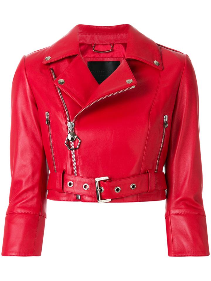Philipp Plein Carolyn Flynn Leather Biker Jacket - Red