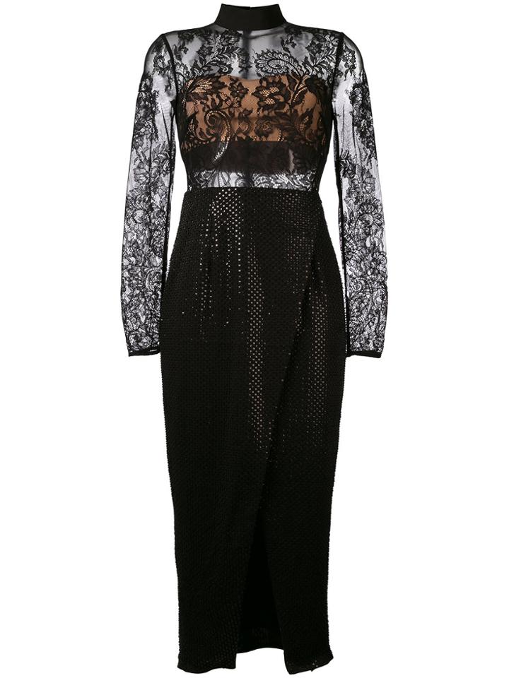 Self-portrait Floral Lace Fitted Dress - Black
