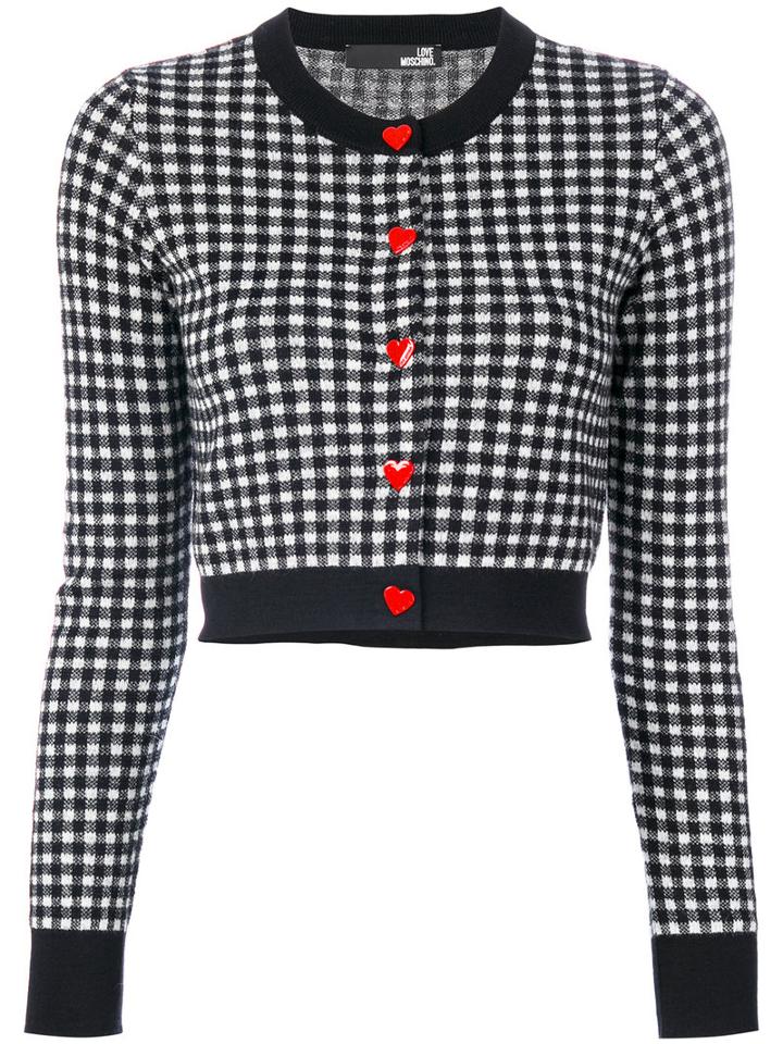 Love Moschino - Cropped Gingham Cardigan - Women - Acrylic/polyamide/wool/alpaca - 44, Black, Acrylic/polyamide/wool/alpaca