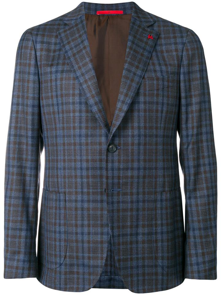 Isaia Check Blazer - Blue