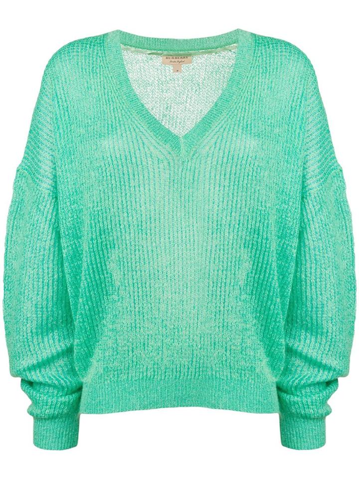 Burberry Slouchy Ribbed Knit Sweater - Green